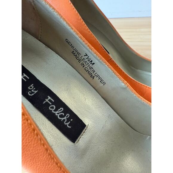 CF BY FALCHI CARLOS FALCHI ORANGE LEATHER PUMPS POINTED TOE HEELS SIZE 7.5 - Picture 7 of 9